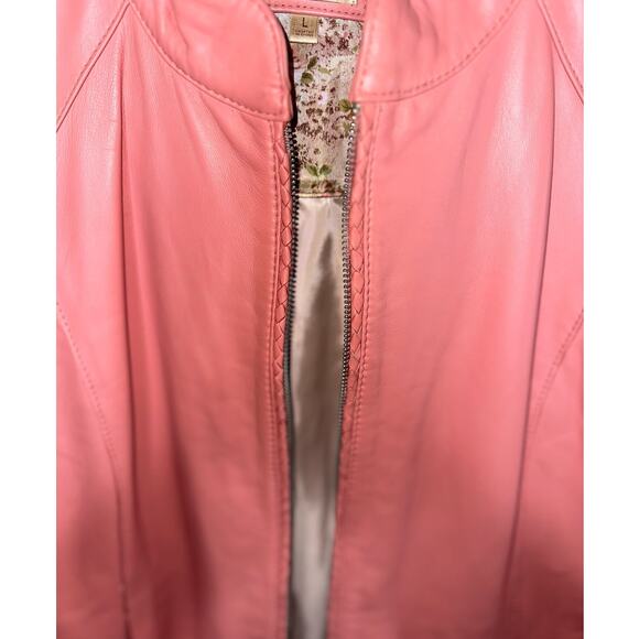 Wilson Vintage Rare Pink 100% Leather Bomber Moto Zip Up Jacket Zip Size Large - Picture 8 of 12